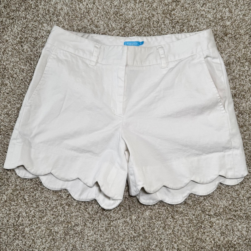 J.McLaughlin Womens White Scalloped Hem Chino Shorts Size 0 Stretch Cotton Blend